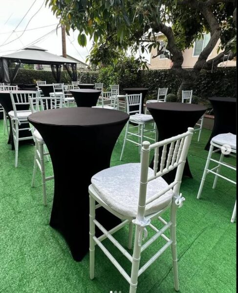 round table with black linen